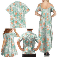 Anthurium Plumeria Lei Pastel Family Matching Summer Maxi Dress and Hawaiian Shirt Teal Hawaiian Splendid Palaka