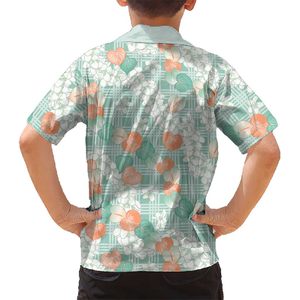 Anthurium Plumeria Lei Pastel Family Matching Tank Maxi Dress and Hawaiian Shirt Teal Hawaiian Splendid Palaka