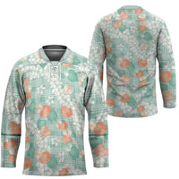 Anthurium Plumeria Lei Pastel Hockey Jersey Teal Hawaiian Splendid Palaka LT01 - Polynesian Pride