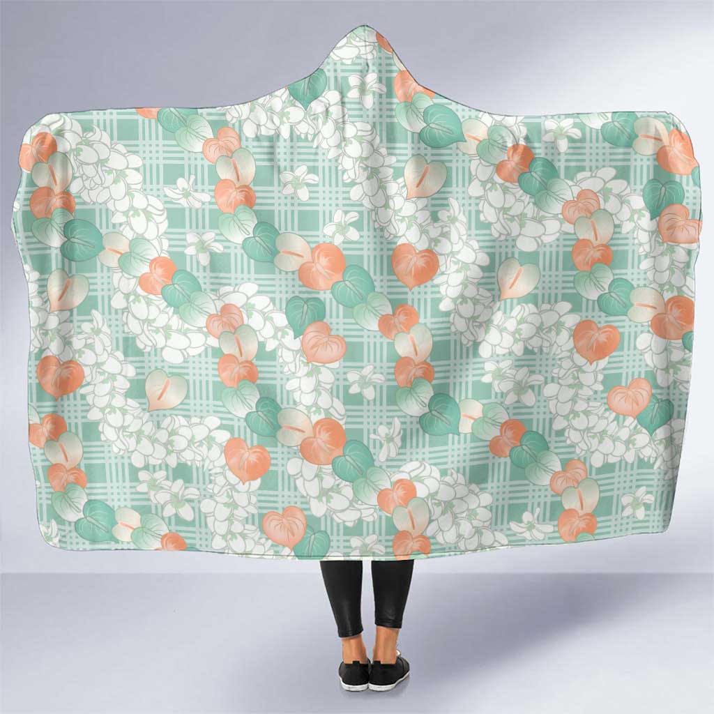 Anthurium Plumeria Lei Pastel Hooded Blanket Teal Hawaiian Splendid Palaka LT01 One Size Teal - Polynesian Pride
