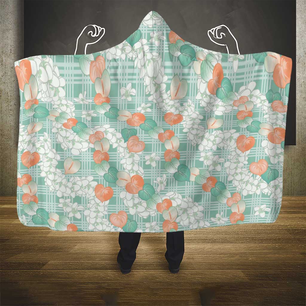 Anthurium Plumeria Lei Pastel Hooded Blanket Teal Hawaiian Splendid Palaka LT01 - Polynesian Pride