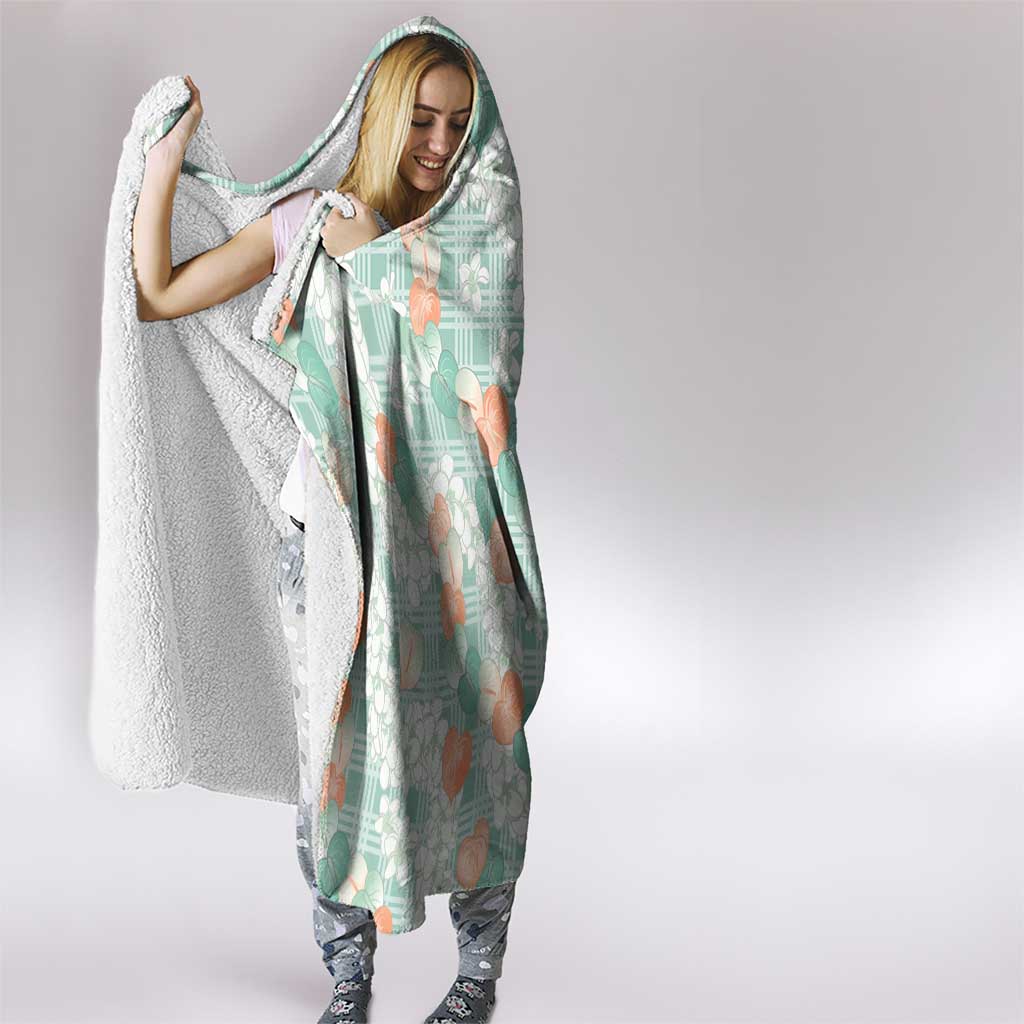 Anthurium Plumeria Lei Pastel Hooded Blanket Teal Hawaiian Splendid Palaka LT01 - Polynesian Pride