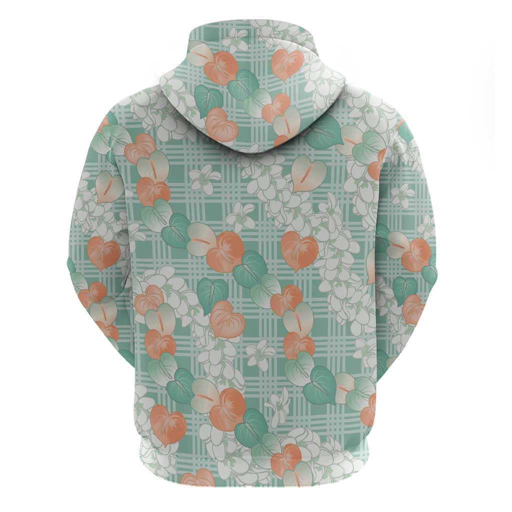 Anthurium Plumeria Lei Pastel Hoodie Teal Hawaiian Splendid Palaka LT01 - Polynesian Pride