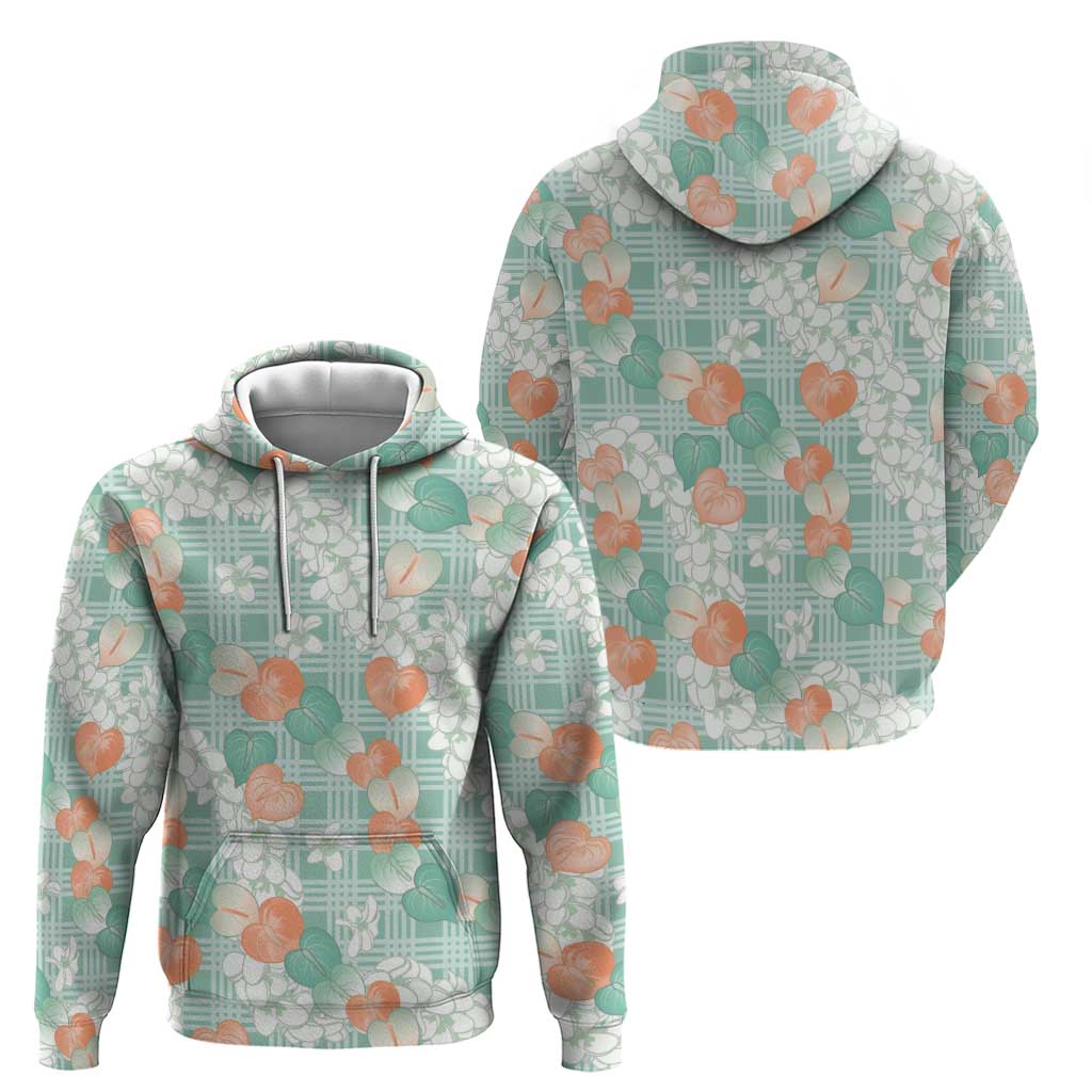 Anthurium Plumeria Lei Pastel Hoodie Teal Hawaiian Splendid Palaka LT01 - Polynesian Pride