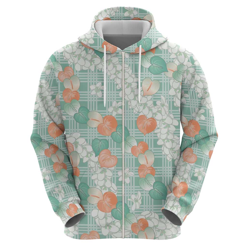 Anthurium Plumeria Lei Pastel Hoodie Teal Hawaiian Splendid Palaka LT01 - Polynesian Pride