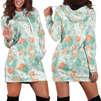 Anthurium Plumeria Lei Pastel Hoodie Dress Teal Hawaiian Splendid Palaka