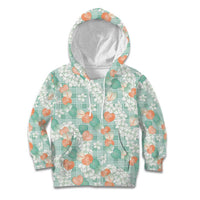 Anthurium Plumeria Lei Pastel Kid Hoodie Teal Hawaiian Splendid Palaka LT01 Hoodie Teal - Polynesian Pride