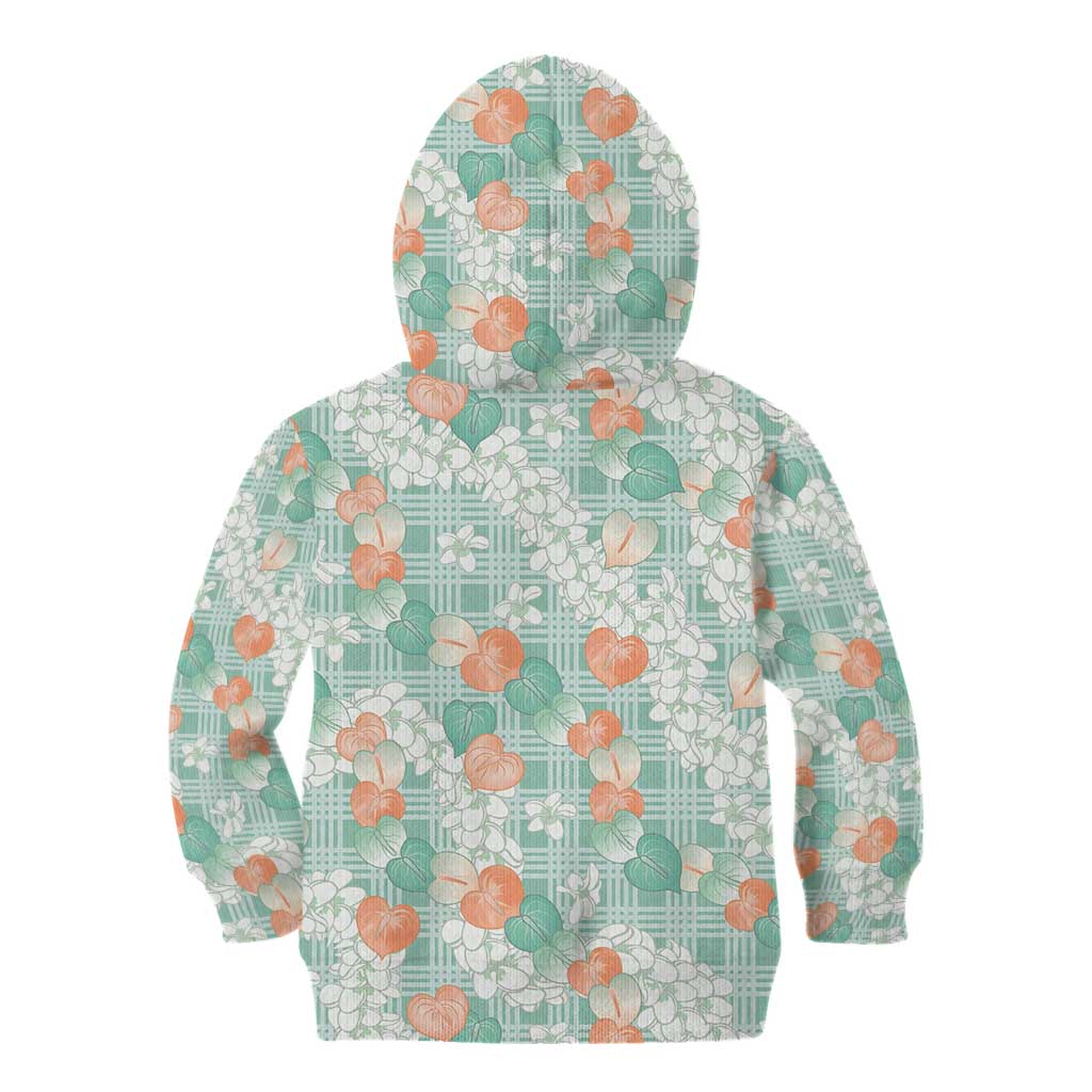 Anthurium Plumeria Lei Pastel Kid Hoodie Teal Hawaiian Splendid Palaka LT01 - Polynesian Pride