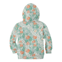Anthurium Plumeria Lei Pastel Kid Hoodie Teal Hawaiian Splendid Palaka LT01 - Polynesian Pride