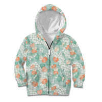 Anthurium Plumeria Lei Pastel Kid Hoodie Teal Hawaiian Splendid Palaka LT01 Zip Hoodie Teal - Polynesian Pride