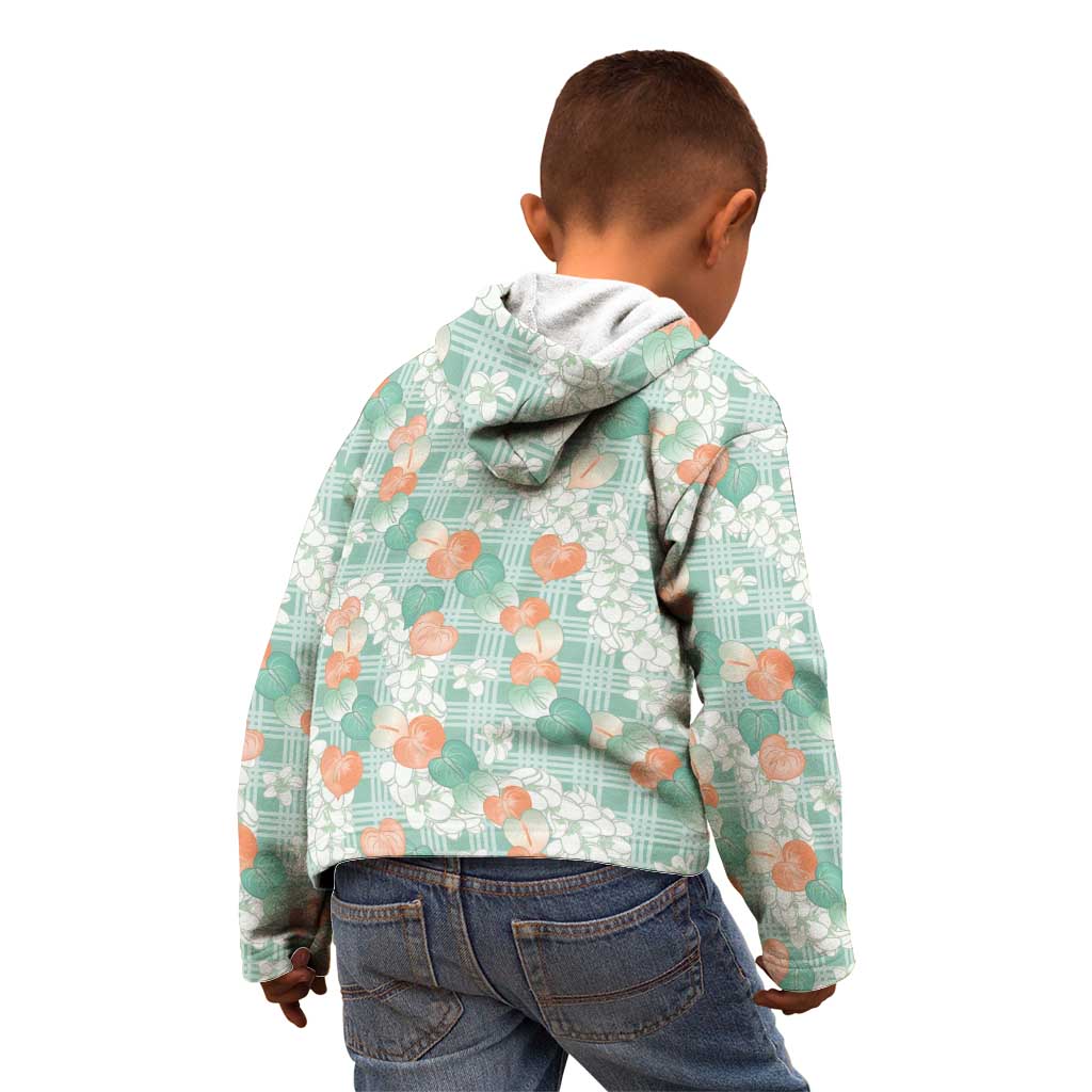 Anthurium Plumeria Lei Pastel Kid Hoodie Teal Hawaiian Splendid Palaka LT01 - Polynesian Pride