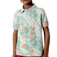 Anthurium Plumeria Lei Pastel Kid Polo Shirt Teal Hawaiian Splendid Palaka LT01 Kid Teal - Polynesian Pride