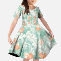 Anthurium Plumeria Lei Pastel Kid Short Sleeve Dress Teal Hawaiian Splendid Palaka