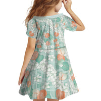 Anthurium Plumeria Lei Pastel Kid Short Sleeve Dress Teal Hawaiian Splendid Palaka