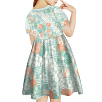 Anthurium Plumeria Lei Pastel Kid Short Sleeve Dress Teal Hawaiian Splendid Palaka