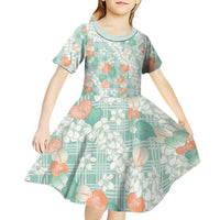 Anthurium Plumeria Lei Pastel Kid Short Sleeve Dress Teal Hawaiian Splendid Palaka