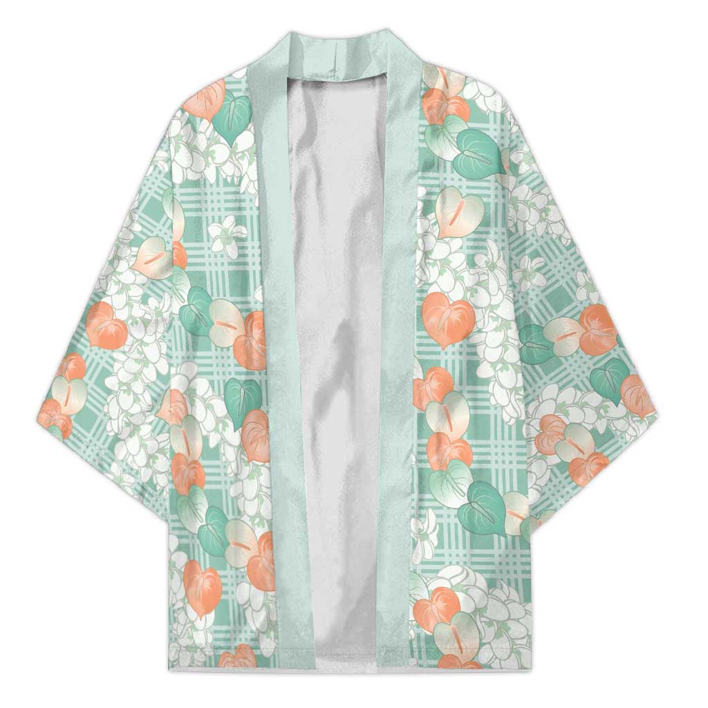 Anthurium Plumeria Lei Pastel Kimono Teal Hawaiian Splendid Palaka