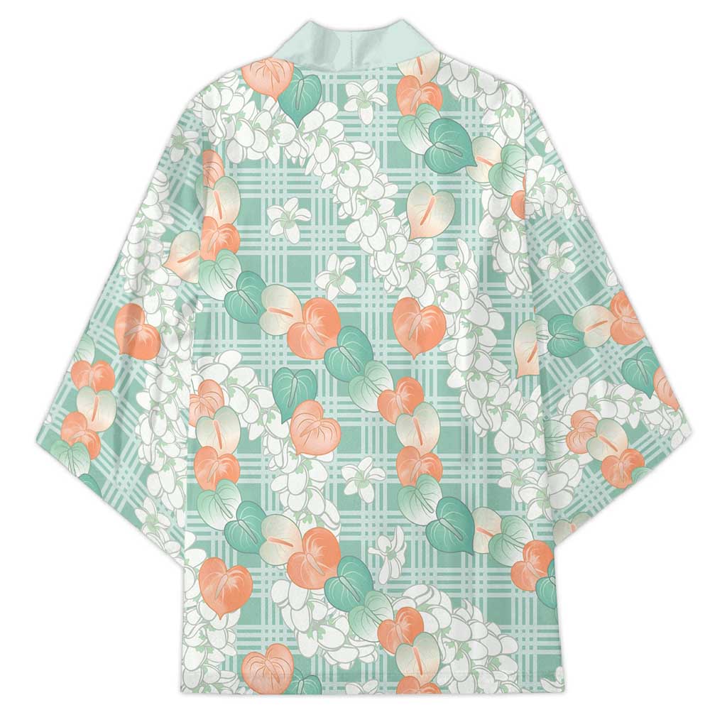 Anthurium Plumeria Lei Pastel Kimono Teal Hawaiian Splendid Palaka