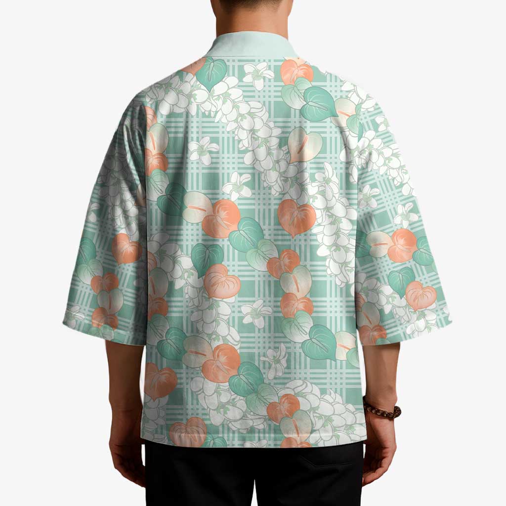 Anthurium Plumeria Lei Pastel Kimono Teal Hawaiian Splendid Palaka