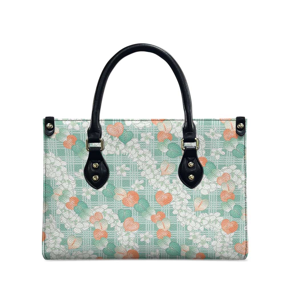Anthurium Plumeria Lei Pastel Leather Bag Teal Hawaiian Splendid Palaka LT01 - Polynesian Pride