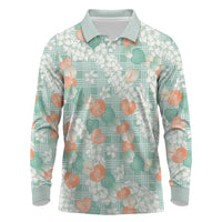 Anthurium Plumeria Lei Pastel Long Sleeve Polo Shirt Teal Hawaiian Splendid Palaka LT01 Teal - Polynesian Pride