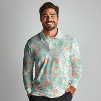 Anthurium Plumeria Lei Pastel Long Sleeve Polo Shirt Teal Hawaiian Splendid Palaka LT01 - Polynesian Pride