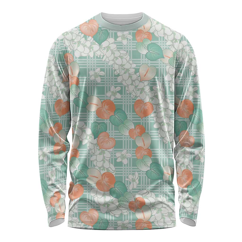 Anthurium Plumeria Lei Pastel Long Sleeve Shirt Teal Hawaiian Splendid Palaka LT01 Unisex Teal - Polynesian Pride