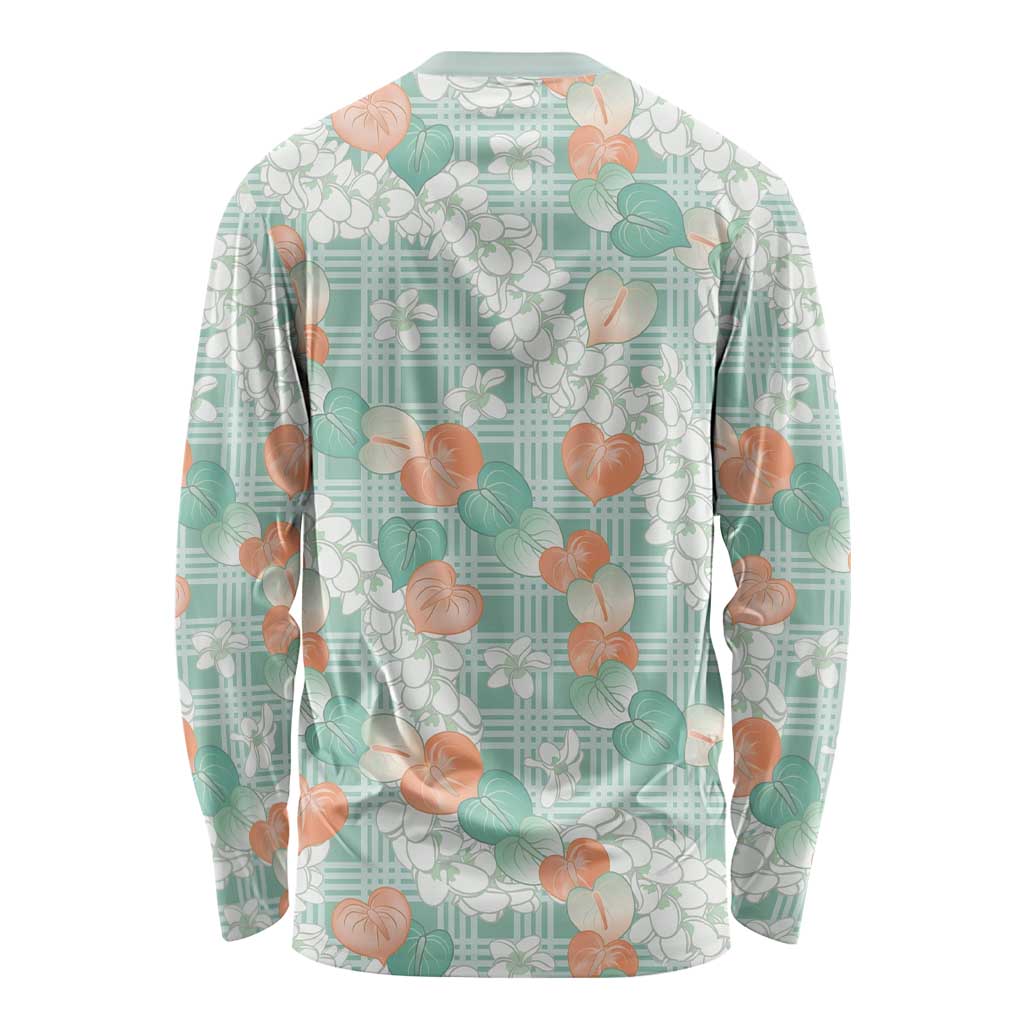 Anthurium Plumeria Lei Pastel Long Sleeve Shirt Teal Hawaiian Splendid Palaka LT01 - Polynesian Pride