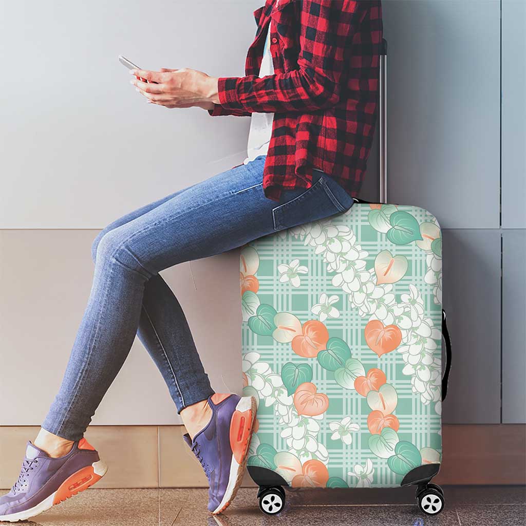 Anthurium Plumeria Lei Pastel Luggage Cover Teal Hawaiian Splendid Palaka LT01 - Polynesian Pride
