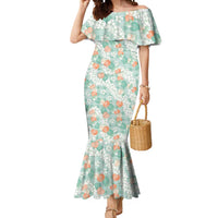 Anthurium Plumeria Lei Pastel Mermaid Dress Teal Hawaiian Splendid Palaka LT01 Women Teal - Polynesian Pride
