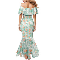 Anthurium Plumeria Lei Pastel Mermaid Dress Teal Hawaiian Splendid Palaka LT01 - Polynesian Pride