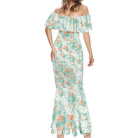Anthurium Plumeria Lei Pastel Mermaid Dress Teal Hawaiian Splendid Palaka LT01 - Polynesian Pride