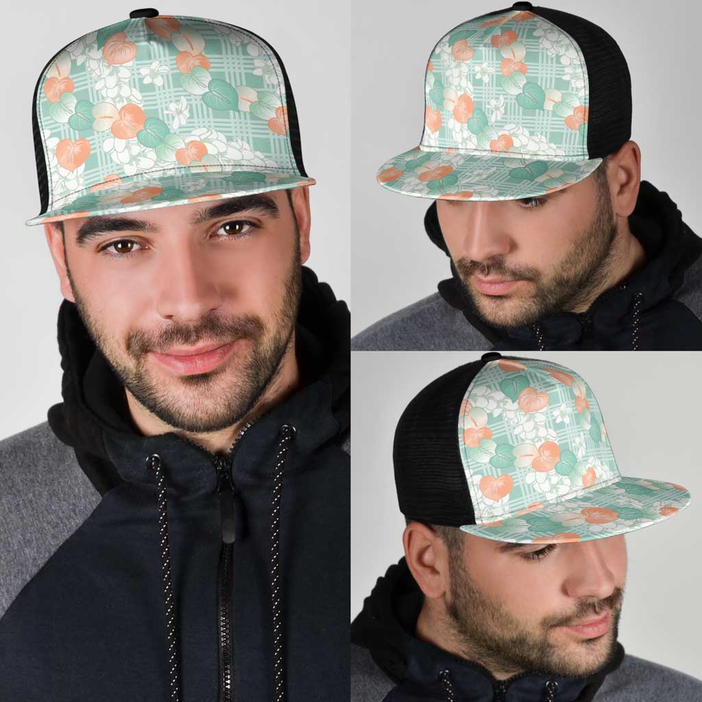 Anthurium Plumeria Lei Pastel Mesh Trucker Cap Teal Hawaiian Splendid Palaka LT01 - Polynesian Pride