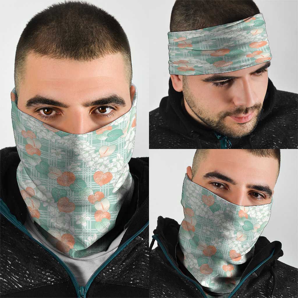 Anthurium Plumeria Lei Pastel Neck Gaiter Teal Hawaiian Splendid Palaka LT01 - Polynesian Pride