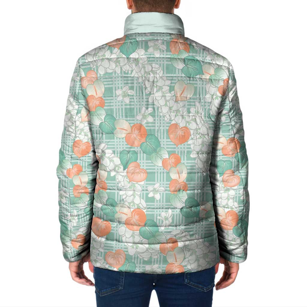 Anthurium Plumeria Lei Pastel Padded Jacket Teal Hawaiian Splendid Palaka LT01 - Polynesian Pride