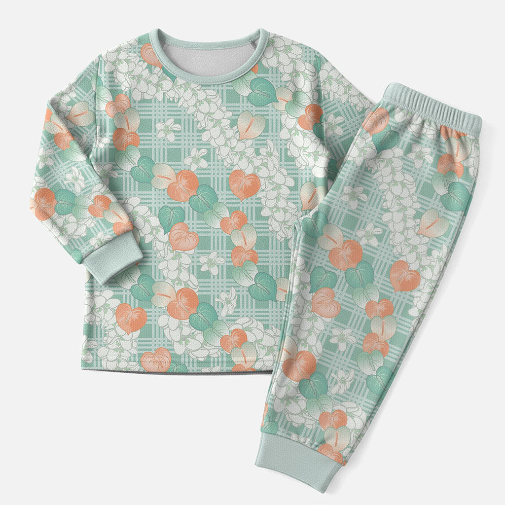 Anthurium Plumeria Lei Pastel Christmas Pajama Set Teal Hawaiian Splendid Palaka LT01 Men Teal - Polynesian Pride