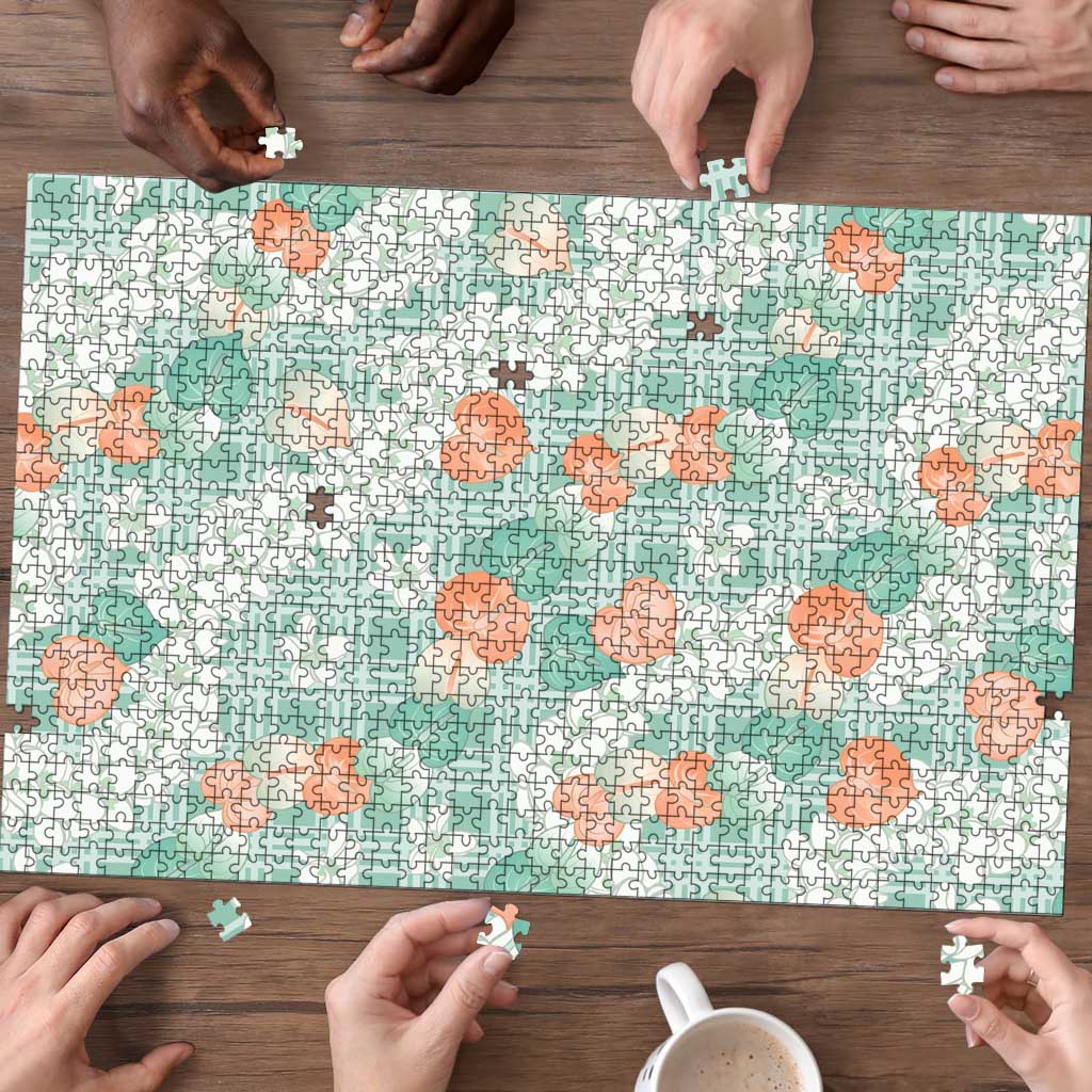 Anthurium Plumeria Lei Pastel Puzzle Teal Hawaiian Splendid Palaka LT01 - Polynesian Pride