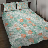 Anthurium Plumeria Lei Pastel Quilt Bed Set Teal Hawaiian Splendid Palaka
