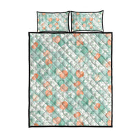 Anthurium Plumeria Lei Pastel Quilt Bed Set Teal Hawaiian Splendid Palaka