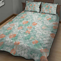 Anthurium Plumeria Lei Pastel Quilt Bed Set Teal Hawaiian Splendid Palaka