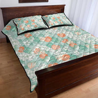 Anthurium Plumeria Lei Pastel Quilt Bed Set Teal Hawaiian Splendid Palaka