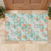 Anthurium Plumeria Lei Pastel Rubber Doormat Teal Hawaiian Splendid Palaka LT01 Teal - Polynesian Pride