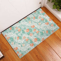 Anthurium Plumeria Lei Pastel Rubber Doormat Teal Hawaiian Splendid Palaka LT01 - Polynesian Pride