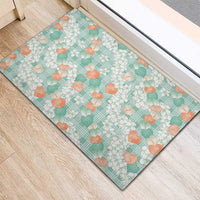 Anthurium Plumeria Lei Pastel Rubber Doormat Teal Hawaiian Splendid Palaka LT01 - Polynesian Pride