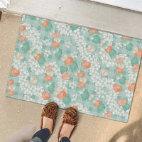 Anthurium Plumeria Lei Pastel Rubber Doormat Teal Hawaiian Splendid Palaka LT01 - Polynesian Pride