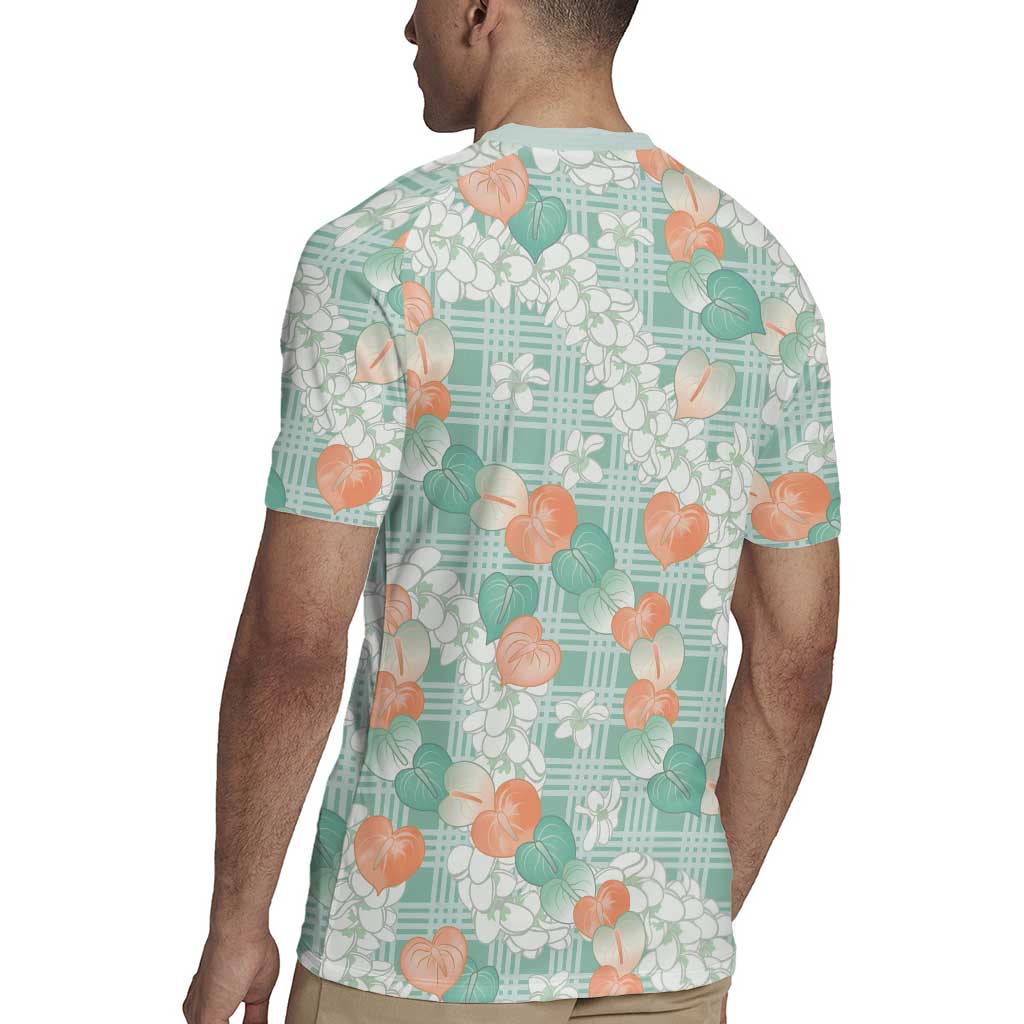 Anthurium Plumeria Lei Pastel Rugby Jersey Teal Hawaiian Splendid Palaka