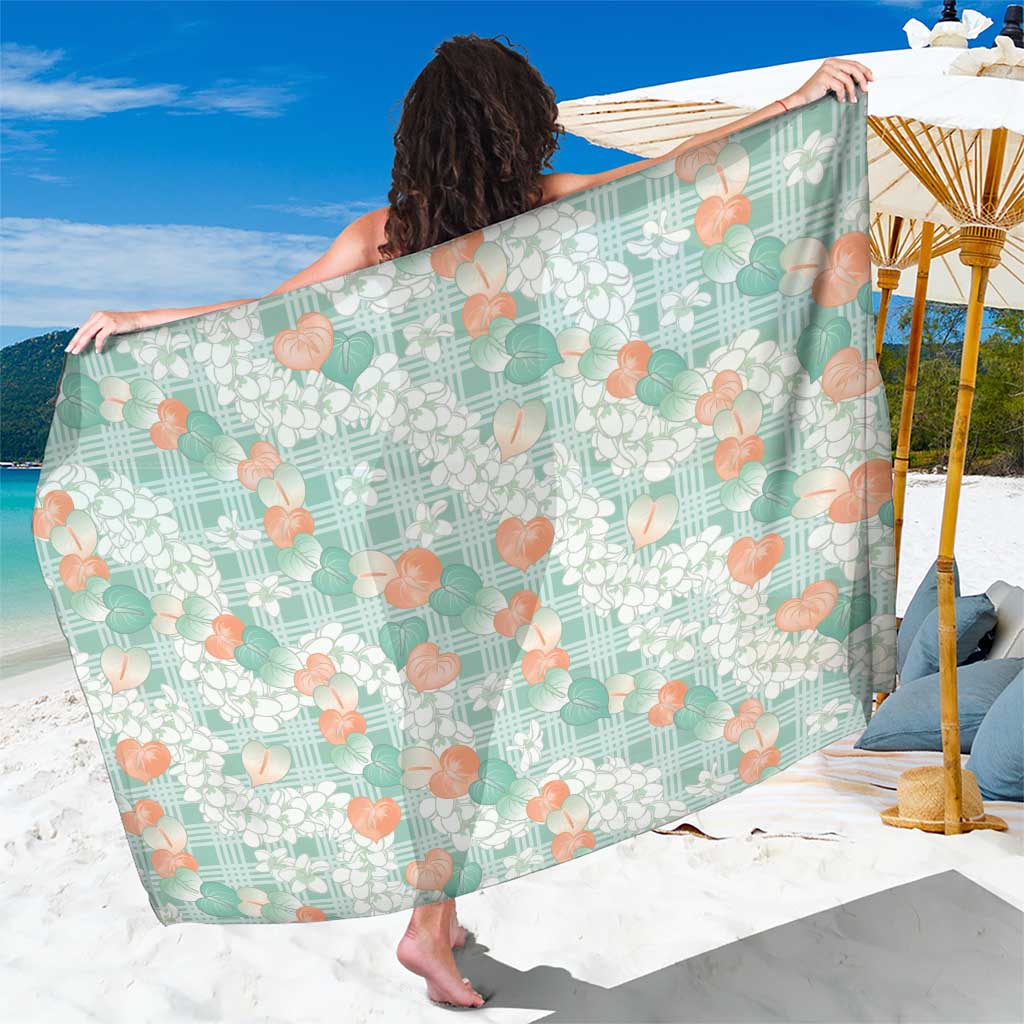 Anthurium Plumeria Lei Pastel Sarong Teal Hawaiian Splendid Palaka LT01 One Size 44 x 66 inches Teal - Polynesian Pride