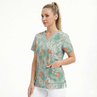 Anthurium Plumeria Lei Pastel Scrub Top Teal Hawaiian Splendid Palaka LT01 - Polynesian Pride