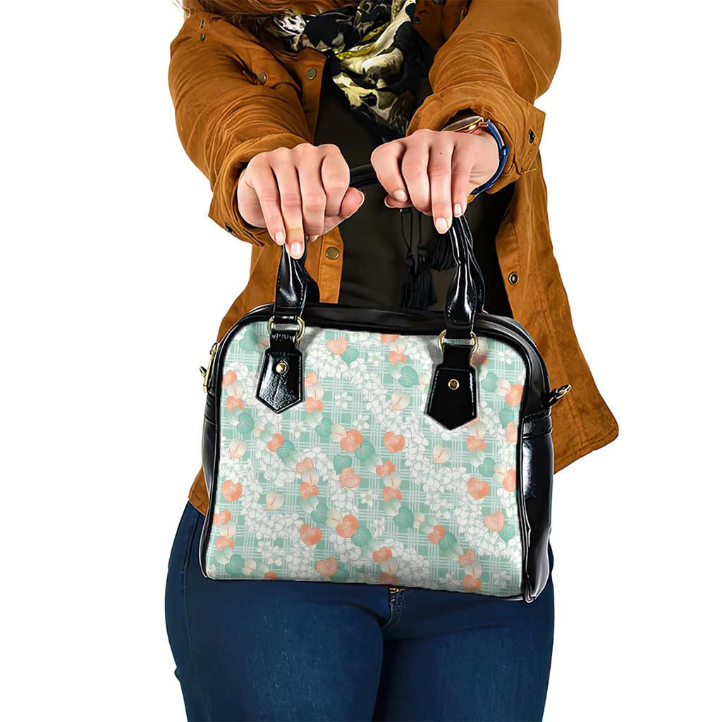 Anthurium Plumeria Lei Pastel Shoulder Handbag Teal Hawaiian Splendid Palaka LT01 One Size Teal - Polynesian Pride