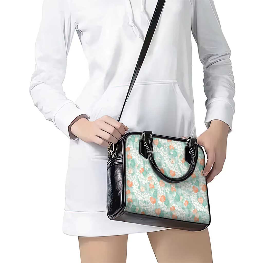 Anthurium Plumeria Lei Pastel Shoulder Handbag Teal Hawaiian Splendid Palaka LT01 - Polynesian Pride